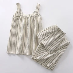 Pajama Set: Scoop Neck Pinstriped Tank Top + Pants