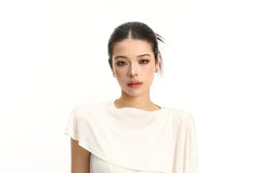 Set: Crew Neck Plain Ruched Slim Fit Tank Top + Asymmetrical Shawl