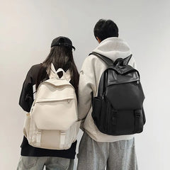 Plain Faux Leather Laptop Backpack
