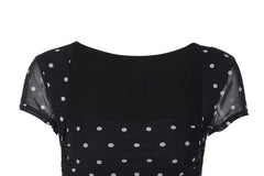 Cap Sleeve Square-Neck Polka Dot Slim-Fit Crop Top