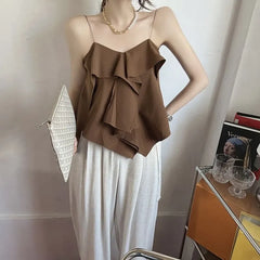 Plain Asymmetrical Ruffled Camisole Top