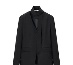 Long Sleeve V Neck Plain Blazer With Scarf