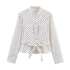 Polka Dots Capri  Pants / Long-Sleeve Stand Collar Lace Up Polka Dots Shirt