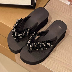 Platform Beaded Thong Slide Sandals