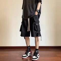 Drawstring Waist Plain Cargo Shorts