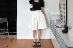 Drawstring Waist Washed Baggy Wide Leg Denim Shorts