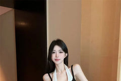Spaghetti Strap Halter Neck Mock Two Piece Ruched Mini Bodycon Dress