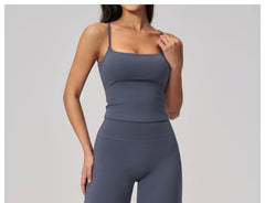Set: Plain Yoga Camisole Top + Mid Rise Wide Leg Yoga Pants