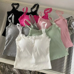 Henley Plain Lace Trim Padded Camisole