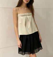 Bow Detail Plain Loose-Fit Camisole Top