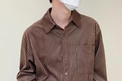 Long-Sleeve Collared Striped Corduroy Button Up Shirt