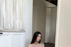 Spaghetti Strap V-Neck Asymmetrical Lace Trim Camisole Top / Mid Rise Plain Harem Pants