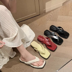 Wedge Heel Square Toe Thong Sandals