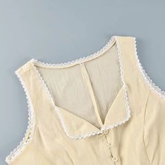 Sleeveless Sweetheart Neck Button-Up Lace Trim Top