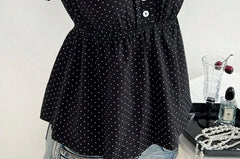 Short-Sleeve Scoop Neck Dotted Blouse