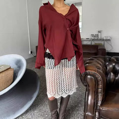 Drawstring Waist Plain Crochet Knit Pencil Skirt