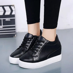 Platform Hidden Wedge Plain Lace Up Sneakers