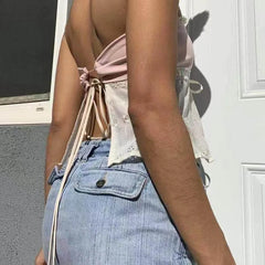 Color-Block Floral Embroidered Lace-Trim Tube Top