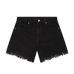Mid Rise Lace Trim Denim Shorts