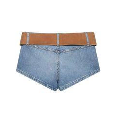 Low Rise Washed Denim Hot Pants