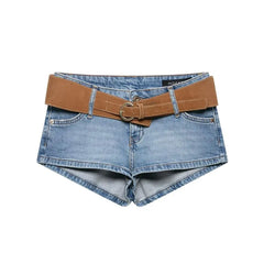 Low Rise Washed Denim Hot Pants