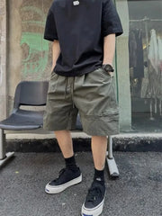 Drawstring Waist Plain Wide Leg Cargo Shorts
