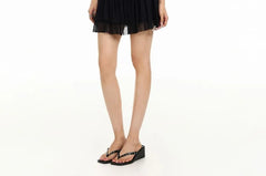 Low Rise Plain Sequin Double Breasted Panel Mesh Mini A-Line Skirt
