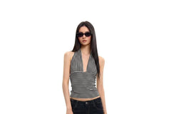 Sleeveless V-Neck Striped Crop Top