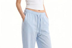 Drawstring Waist Plain Regular Fit Straight Leg Pants
