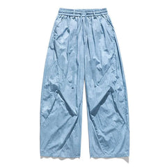 Drawstring Waist Plain Barrel Leg Baggy Pants