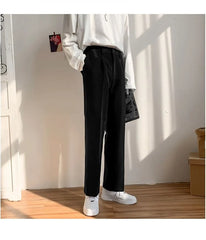 High Waist Plain Straight Leg Pants