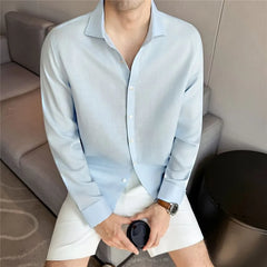 Long-Sleeve Button-Up Plain Shirt