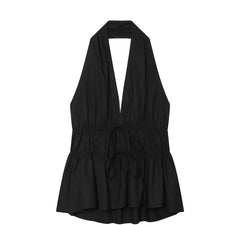 Halter Plain Drawstring Waist Sleeveless Top