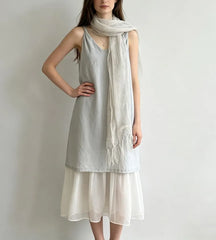 Sleeveless V-Neck Plain Mesh Panel Loose-Fit Maxi Dress