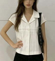 Short Sleeve V-Neck Plain Loose-Fit Shirt