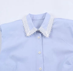 Sleeveless Plain Lace Trim Mini A-Line Shirt Dress