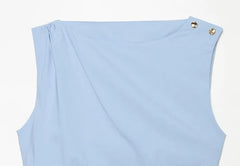 Sleeveless Plain Ruched Asymmetrical Blouse
