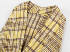 Sleeveless V-Neck Plaid Knot Front-Slit Blouse
