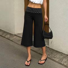 Low Waist Polka Dot Panel Boot-Cut Capri Pants