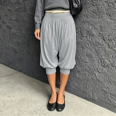 High Waist Plain Loose-Fit Capri Pants