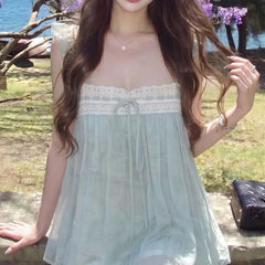 Lace Panel Tie-Front Sheer Camisole Top