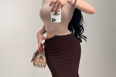 High Waist Plain Sheer Ruffled-Trim Mini Pencil Skirt