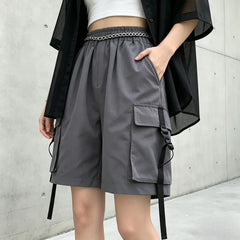 Mid Rise Buckled Cargo Shorts