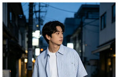 Oversized Striped Short-Sleeve Shirt with Pocket
