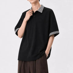Short-Sleeve Gingham Collar Polo Shirt