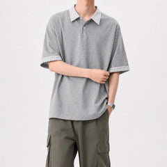 Short-Sleeve Gingham Collar Polo Shirt