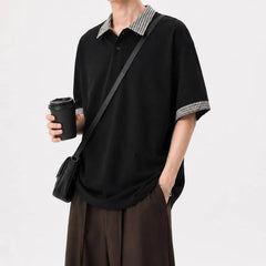Short-Sleeve Gingham Collar Polo Shirt