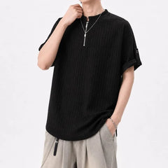 Short-Sleeve Plain Ribbed Half-Zip T-Shirt
