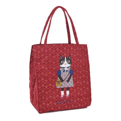 Parlor Suzurando Cat Jacquard Small Tote Bag Red