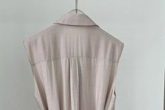 Sleeveless Henley Plain Asymmetrical Midi Shirt Dress